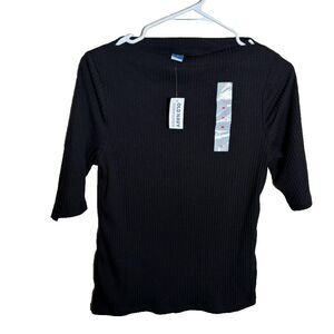 Old Navy T-Shirt Women's Medium Black Ribbed Short Sleeve Casual Shirt Top NWT